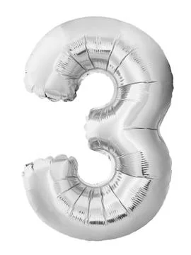 Number 3 three made of silver inflatable balloon isolated on white background Stock Photos