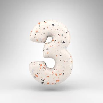 Number 3 on white background. 3D number with terrazzo pattern texture. Stock Illustration