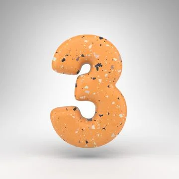 Number 3 on white background. 3D number with orange terrazzo pattern texture. イラスト素材