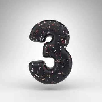 Number 3 on white background. 3D number with black terrazzo pattern texture. Stock Illustration