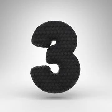 Number 3 on white background. Black carbon fiber 3D number with carbon thread Stock Illustration