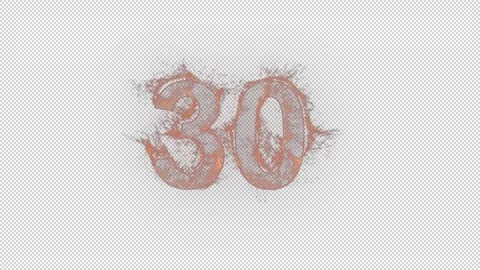 Number 30 on fire with alpha channel, number thirty Video stock 263031795