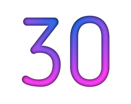 Number 30 gradient blue pink 3d sign symbol on white background Stock Illustration