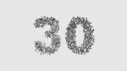 Number 30 Made of Numbers. 3D Font Number Animation with Alpha Channel Stock Footage 302173059