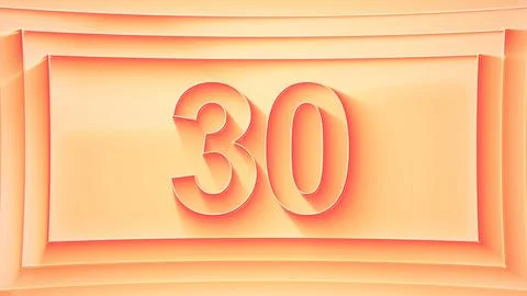 Number 30. Minimalistic embossed number with glittering lights. Stock Illustration
