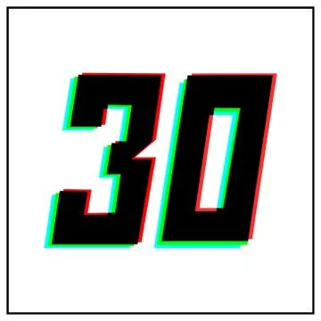 Number 30, thirty vector desing logo.Dynamic, split-color, shadow of  number  Stock Illustration