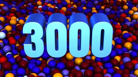 Number 3000 3D Extrude On Blue Red Colorful Ball Pit Balls Background 3D  Stock Illustration