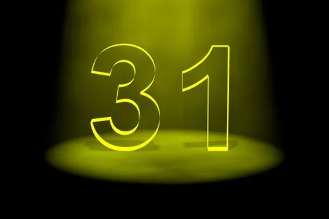 Number 31 illuminated with yellow light Stock Illustration