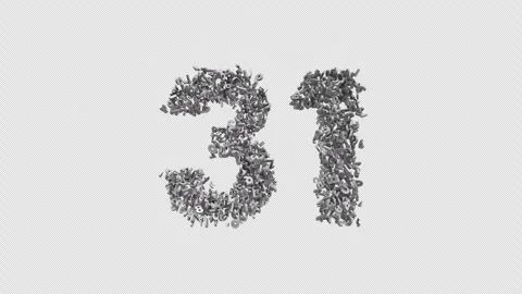Number 31 Made of Numbers. 3D Font Number Animation with Alpha Channel Video stock 302173045