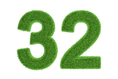 Number 32 with a green grass texture Stock Illustration