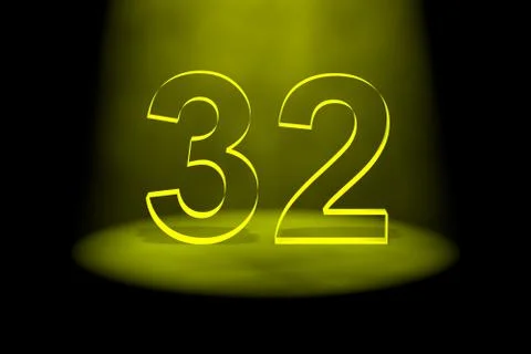 Number 32 illuminated with yellow light Stock Illustration