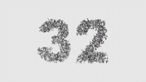 Number 32 Made of Numbers. 3D Font Number Animation with Alpha Channel Stock Footage 302173169