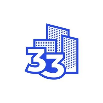 Number 33 with building logo design vector graphic symbol icon illustration.. Ilustración de archivo