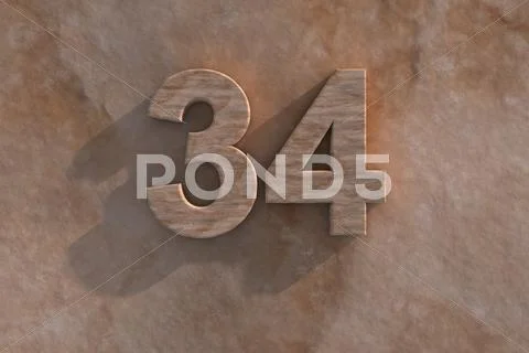 Number 34 carved from marble on marble base Stock Illustration