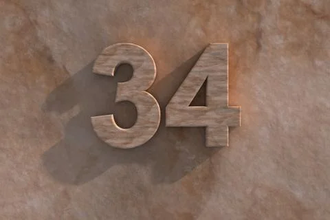 Number 34 carved from marble on marble base Stock Illustration