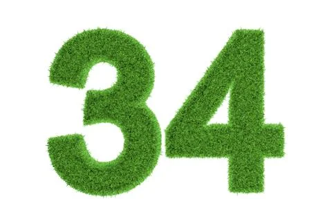 Number 34 with a green grass texture Stock Illustration