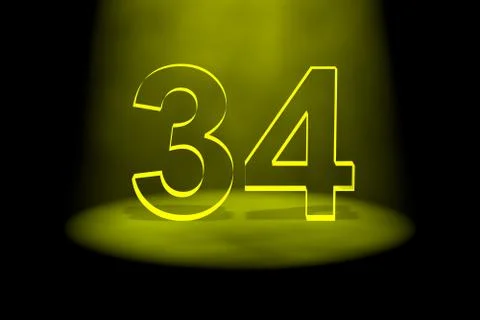 Number 34 illuminated with yellow light Stock Illustration