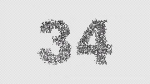 Number 34 Made of Numbers. 3D Font Number Animation with Alpha Channel Video stock 302173411