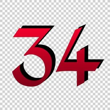 Number 34 on transparent background red color Stock Illustration