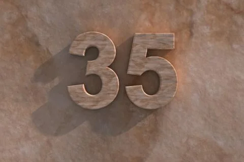 Number 35 carved from marble on marble base Stock Illustration