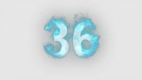 Number 36 in blue fire with alpha channel, number thirty six Video stock 264758912
