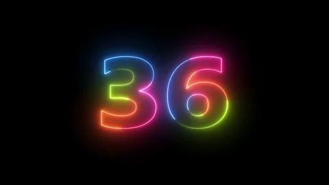 Number 36 neon light glowing on black background 库存影片 330511928
