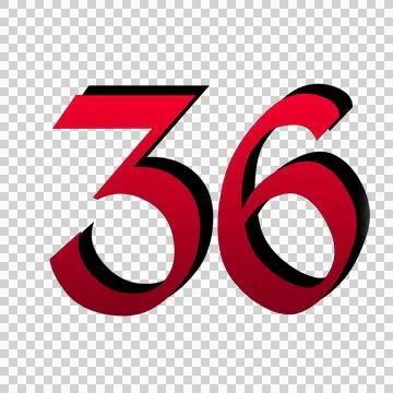 Number 36 on transparent background red color Stock Illustration