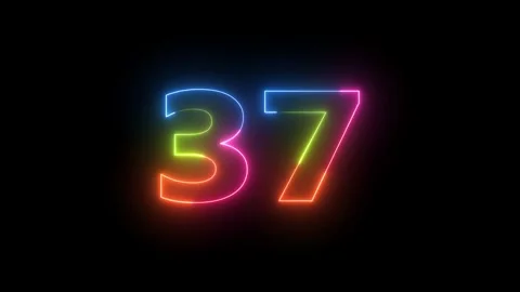 Number 37 glowing in neon light on black Video stock 330511953