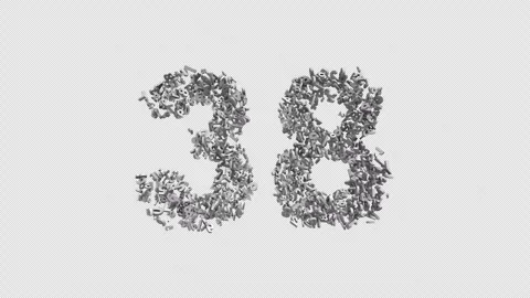 Number 38 Made of Numbers. 3D Font Number Animation with Alpha Channel Stock Footage 302173469