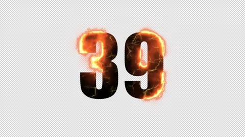 Number 39 is on fire with alpha channel, numbers are on fire, number thirty Stock Footage 260911041