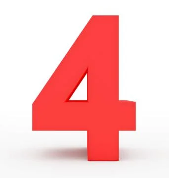 Number 4 3d red isolated on white Stock Photos