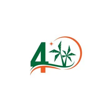 Number 4 blends with coconut trees by the beach at night Illustrazione stock