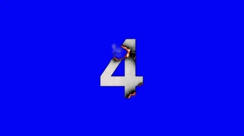 Number 4 Burning in Flames to Ashes on a Blue Screen Background Stock Footage 61036890