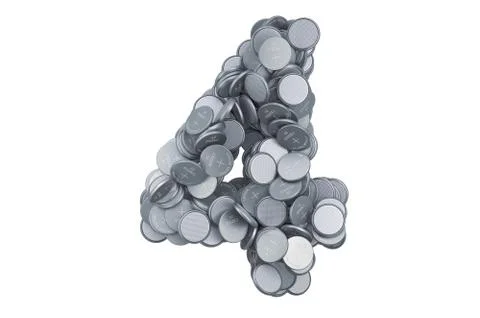 Number 4 from button cells, 3D rendering Stock Illustration
