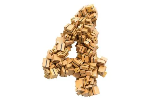 Number 4 from cardboard boxes. 3D rendering Stock Illustration