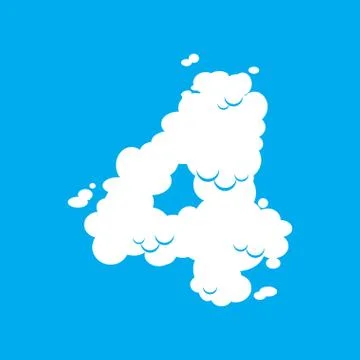 Number 4 cloud font symbol. White Alphabet sign four on blue sky Illustration