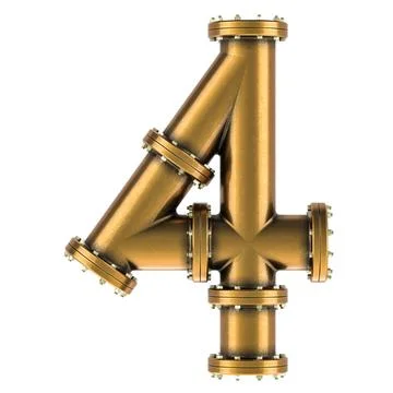 Number 4 from copper, bronze or brass pipes, 3D rendering Stock Illustration