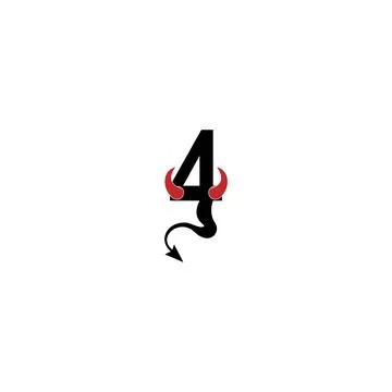 Number 4 with devil's horns and tail icon logo design vector 스톡 일러스트