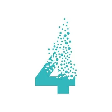 Number 4 dispersing into a cloud of bubbles. Four Stock Illustration