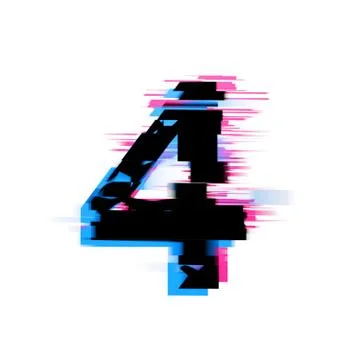 Number 4 distorted neon glitch effect text font. 3D Render Stock Illustration