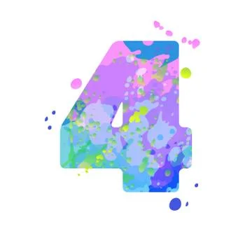 Number 4 with effect of liquid spots of paint in blue, green, pink colors Stock Illustration