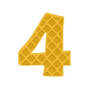 Number 4 element waffle. Crunchy waffle in the shape of number Four. Vector i Stock Illustration