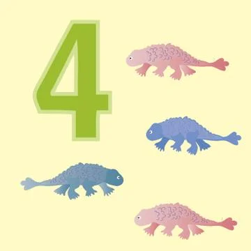 Number 4. Four dinosaur (Ankylosaurs). Stock Illustration