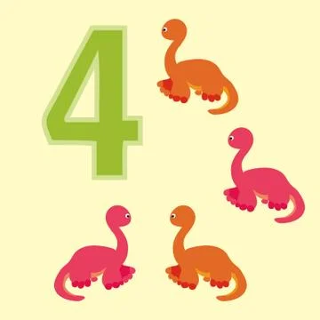 Number 4. Four dinosaur (Brachiosaurus). Stock Illustration