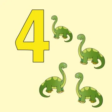 Number 4. Four dinosaur (Brachiosaurus). Stock Illustration