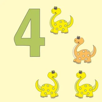 Number 4. Four dinosaur (Brachiosaurus). Stock Illustration