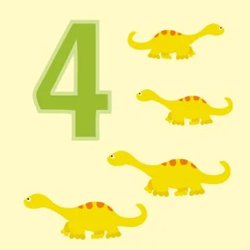 Number 4. Four dinosaur (Diplodocus ). Stock Illustration
