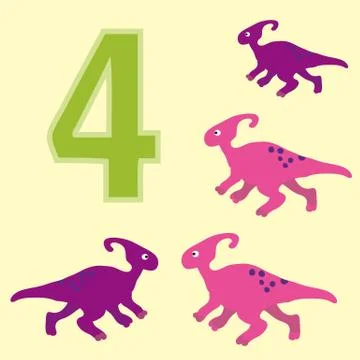 Number 4. Four dinosaur (Parasaurolophus ). Stock Illustration