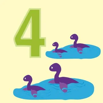 Number 4. Four dinosaur (Plesiosaurs). Stock Illustration