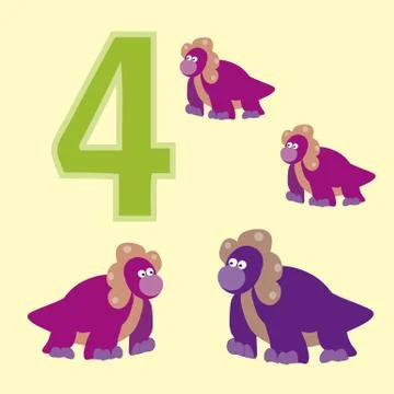 Number 4. Four dinosaur (Protoceratops). Stock Illustration